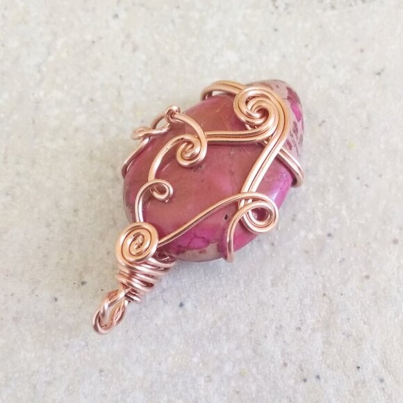 Rose Earth Alchemy ~ Sea Sediment Jasper Pendant in a Copper Swirl Jewelry Wire - Picture 6 of 8